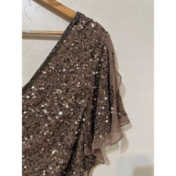 Y2K Adrianna Papell Womans Silk Beaded Top Size 3X Sequin Evening Event Fairy - Picture 11 of 15